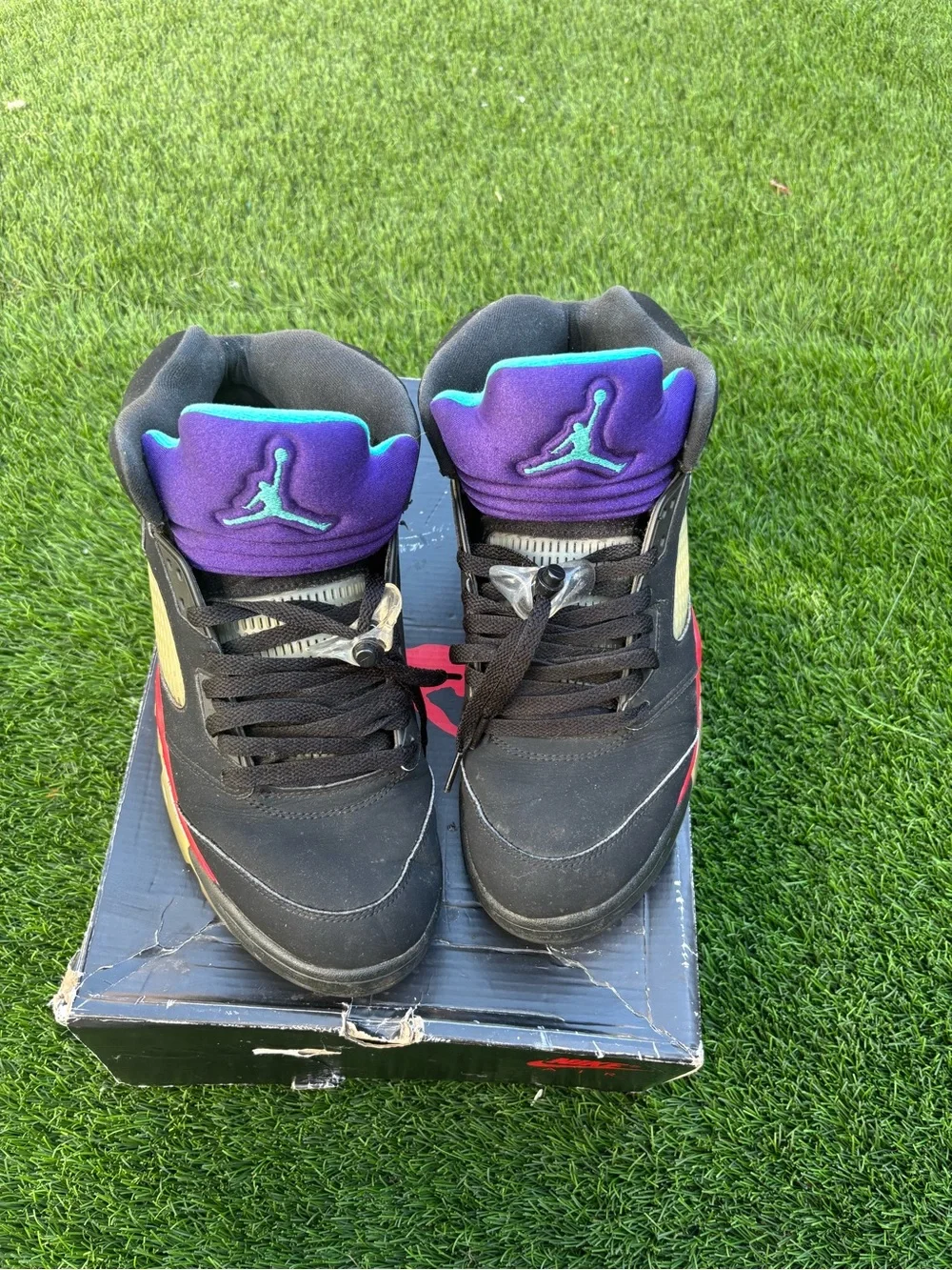 Jordan retro 5 black with Red, Purple & Teal Accents